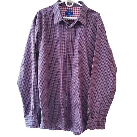 Men's EGARA Button Front Shirt Red Gray Black MicroPlaid 3X Classic Fit Non Iron - Picture 1 of 9